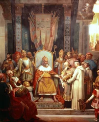 French king Charlemagne with Alcuin